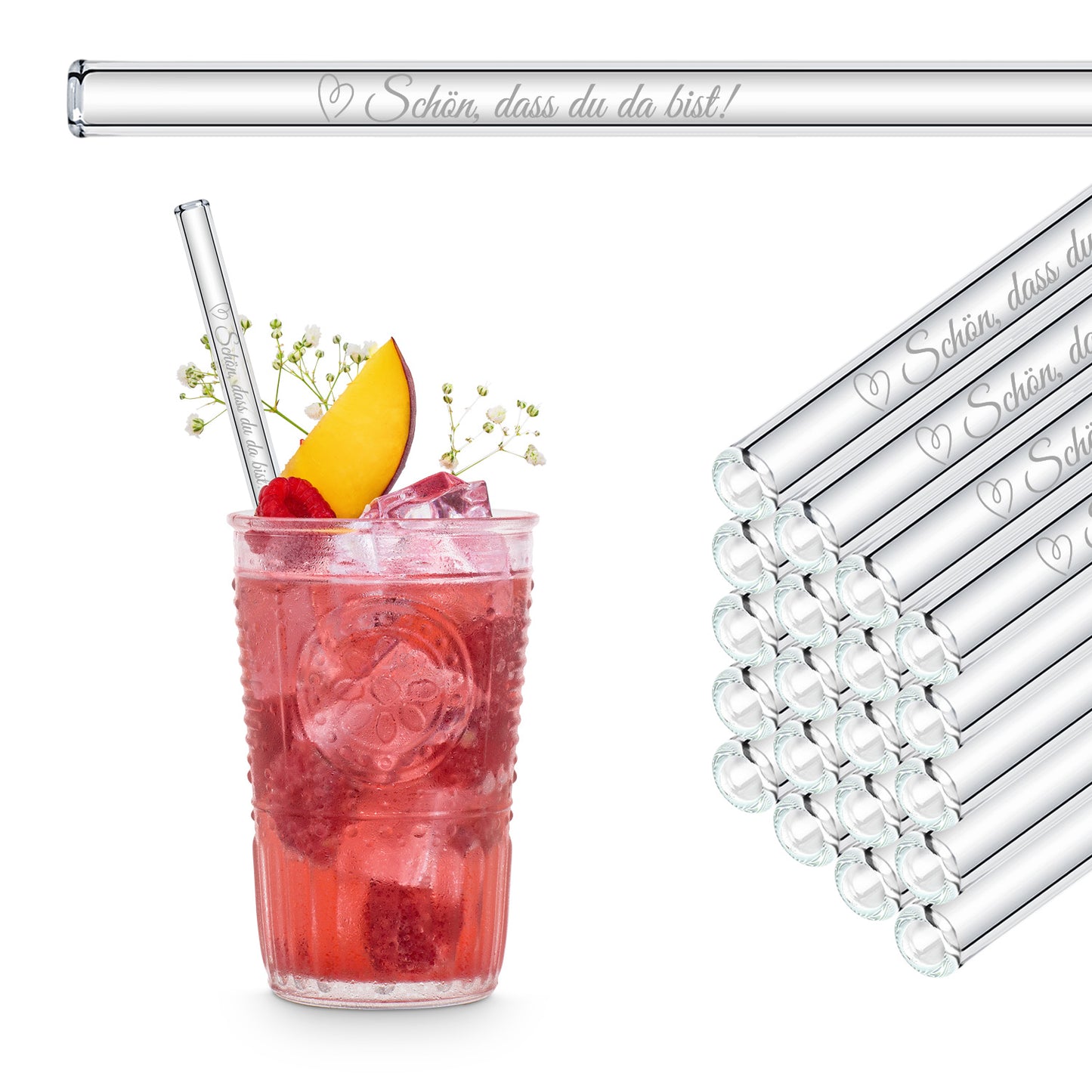 Schön, dass du da bist - gravierte Glasstrohhalme als Geschenk