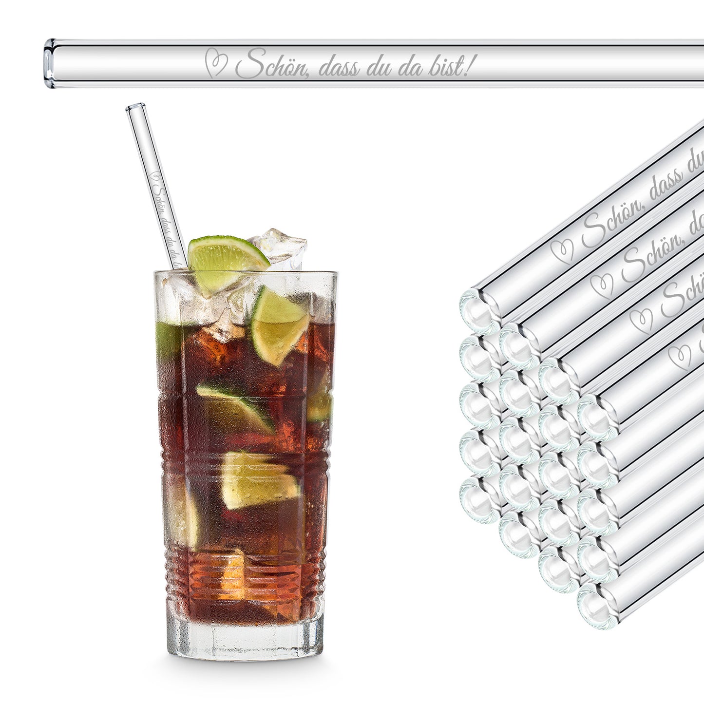 Schön, dass du da bist - gravierte Glasstrohhalme als Geschenk