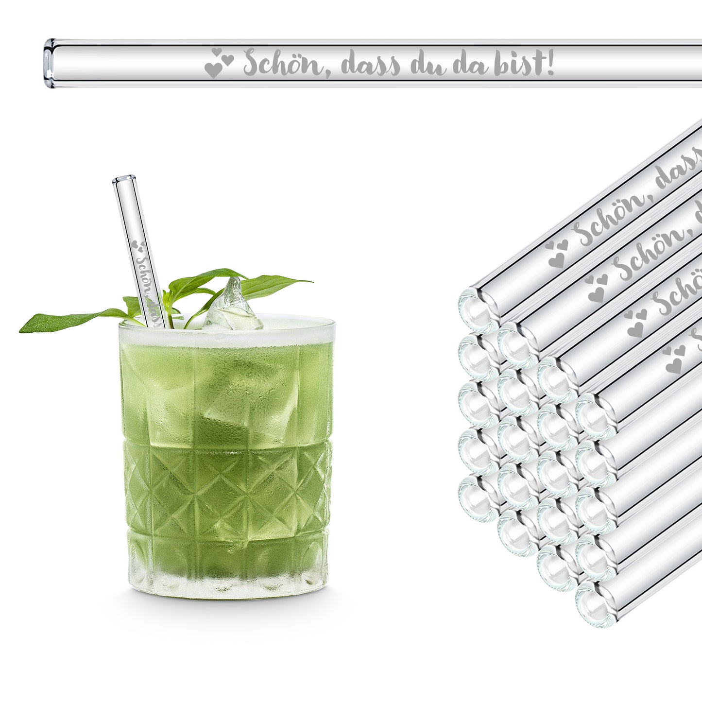 Schön, dass du da bist - gravierte Glasstrohhalme als Geschenk