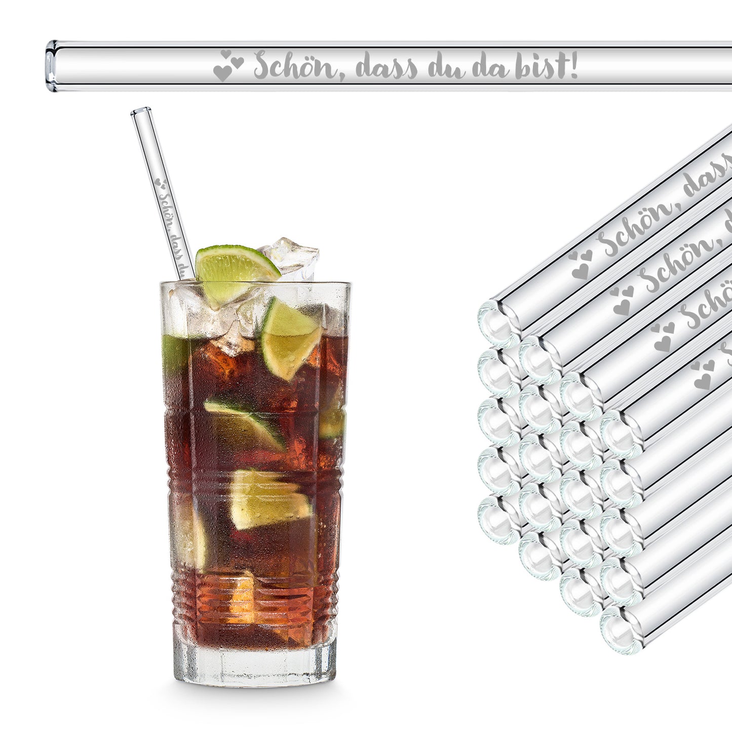 Schön, dass du da bist - gravierte Glasstrohhalme als Geschenk
