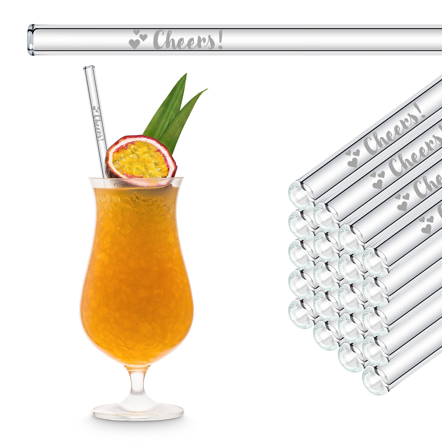 Cheers! 50x engraved glass straws - gift for wedding guests