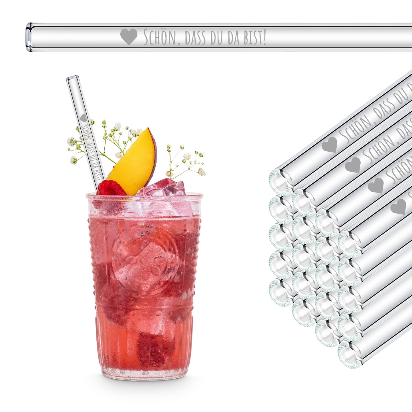 Schön, dass du da bist - gravierte Glasstrohhalme als Geschenk