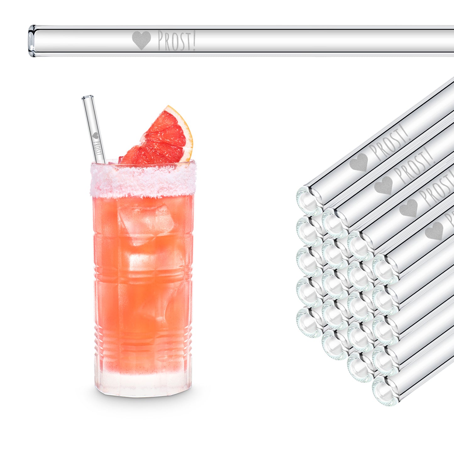 Bottom up! 50x engraved glass straws - gift for wedding guests