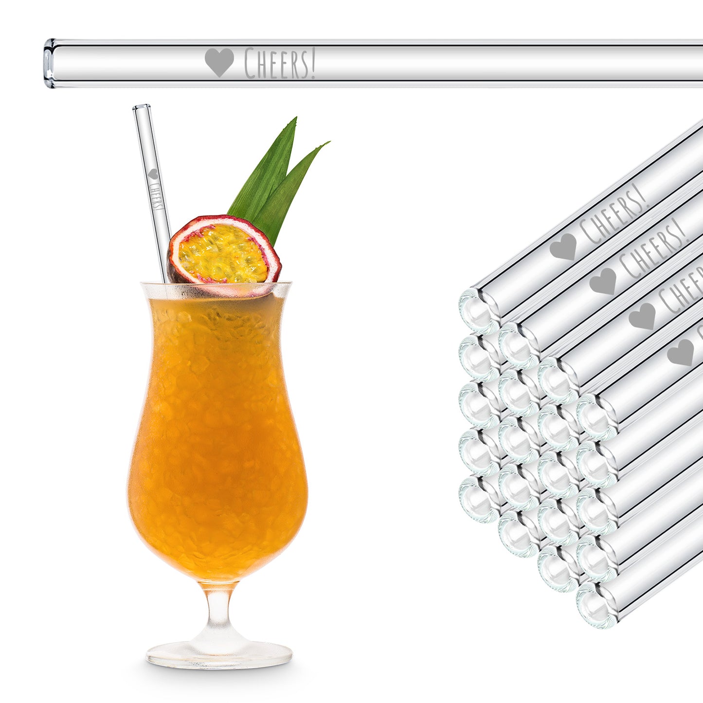 Cheers! 50x engraved glass straws - gift for wedding guests