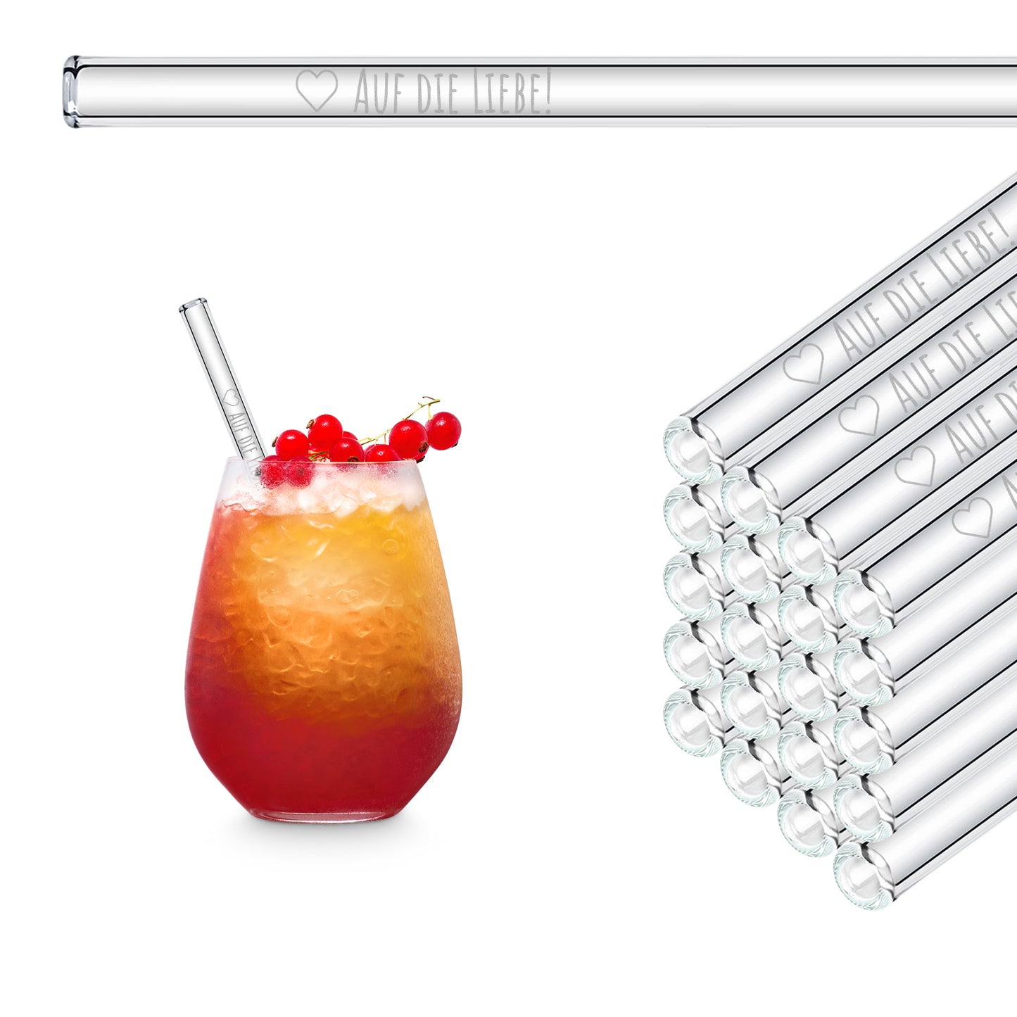 Here's to love! Engraved glass straws - saying guest gift for wedding guests