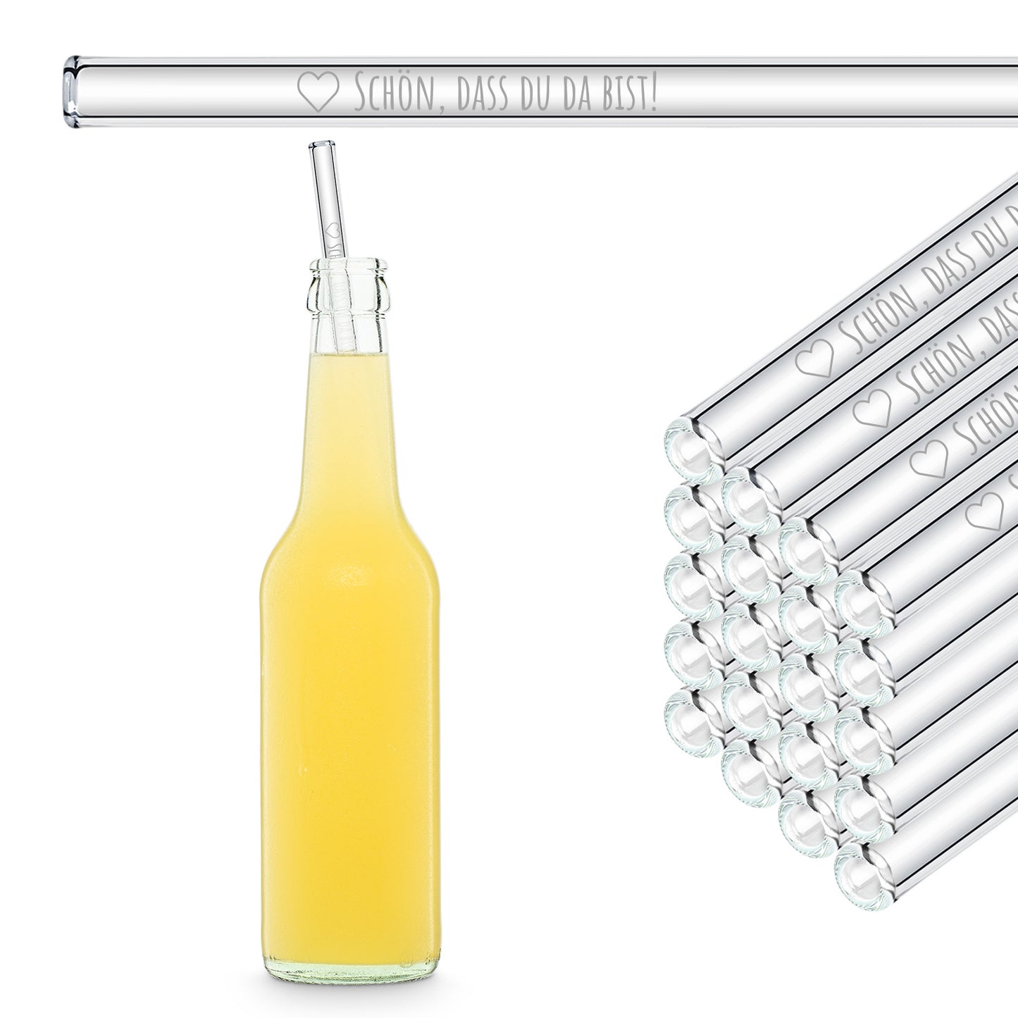 Schön, dass du da bist - gravierte Glasstrohhalme als Geschenk