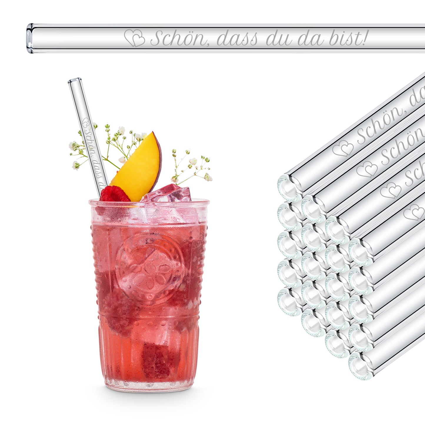 Schön, dass du da bist - gravierte Glasstrohhalme als Geschenk