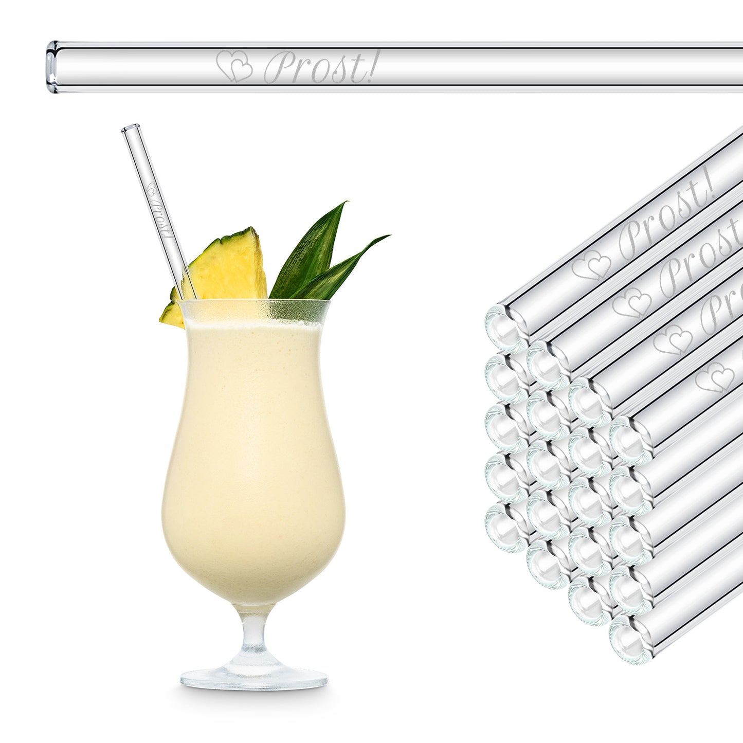 Bottom up! 50x engraved glass straws - gift for wedding guests