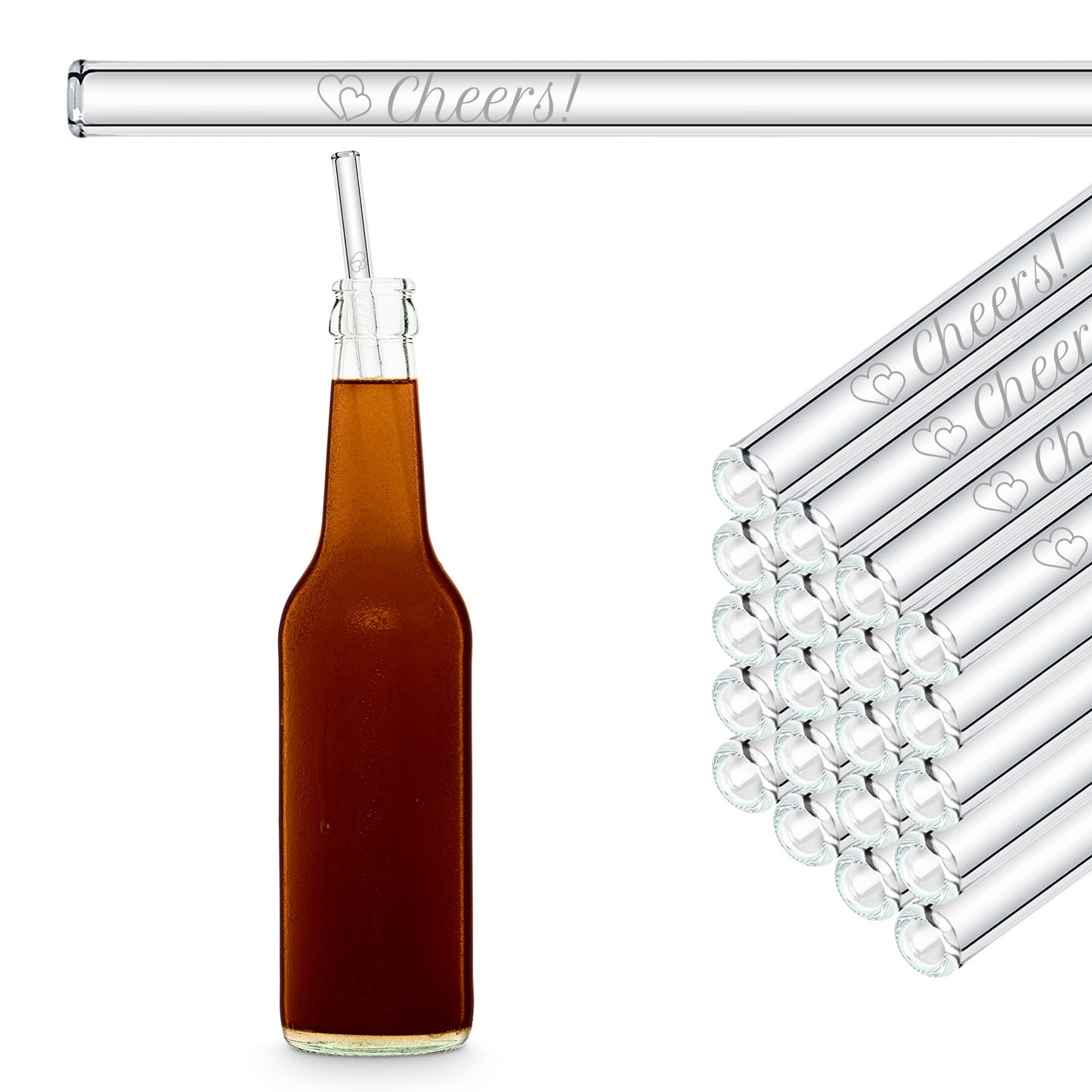 Cheers! 50x engraved glass straws - gift for wedding guests
