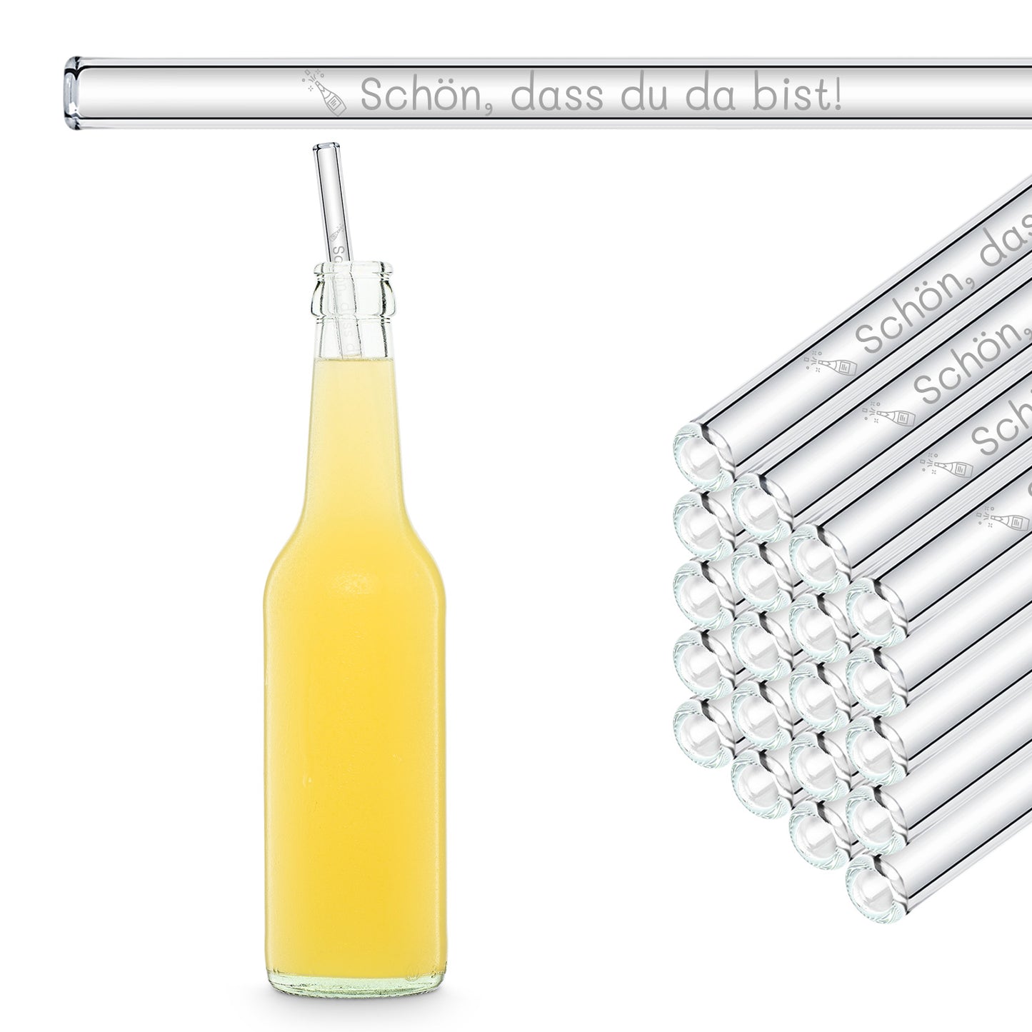 Schön, dass du da bist - gravierte Glasstrohhalme als Geschenk