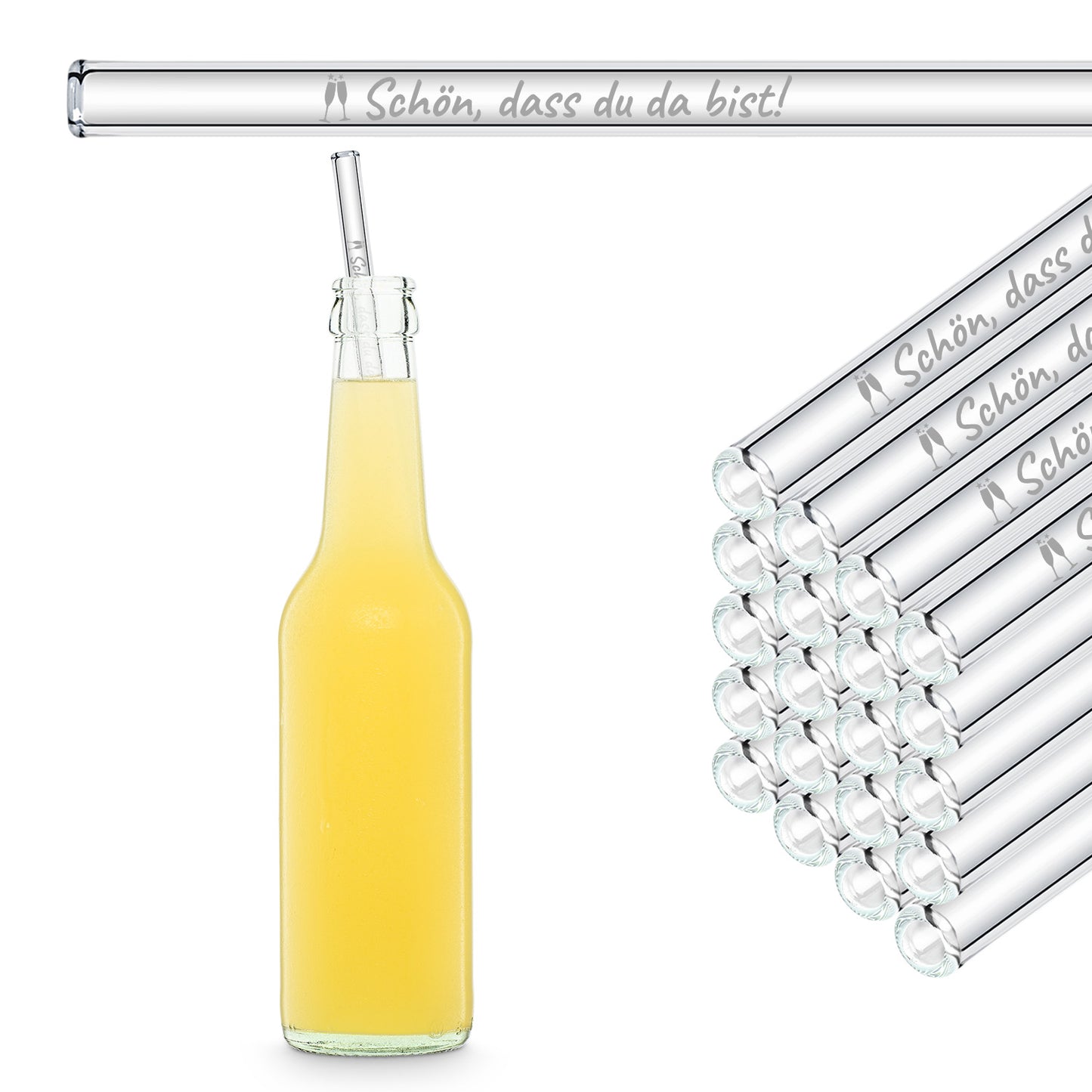 Schön, dass du da bist - gravierte Glasstrohhalme als Geschenk