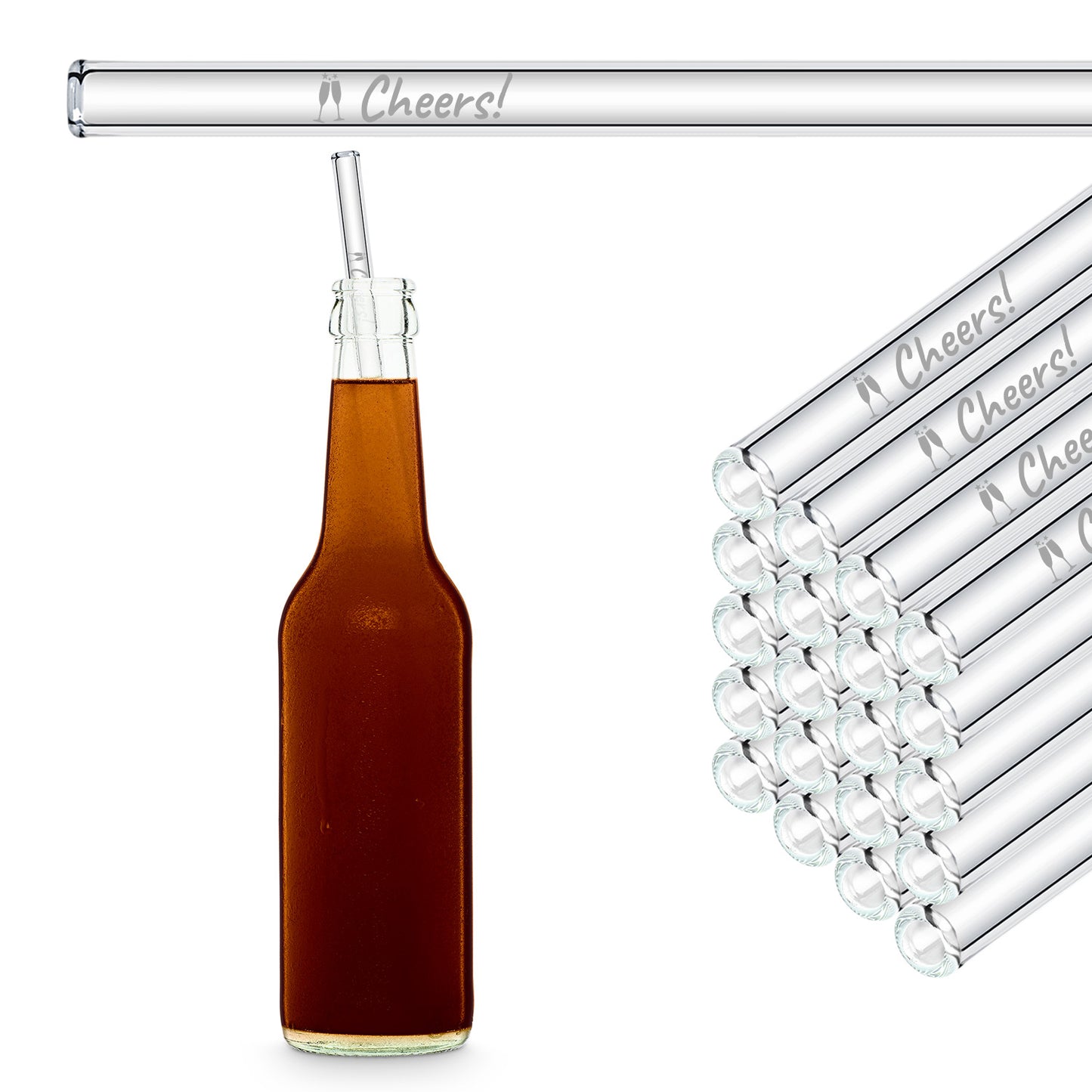 Cheers! 50x engraved glass straws - gift for wedding guests