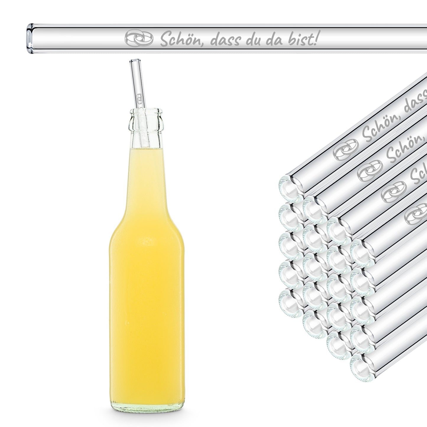 Schön, dass du da bist - gravierte Glasstrohhalme als Geschenk