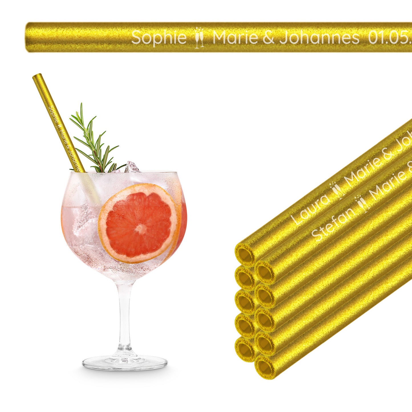 Personalized Wedding Favors - 10x Engraved Glass Straws with Guest Names