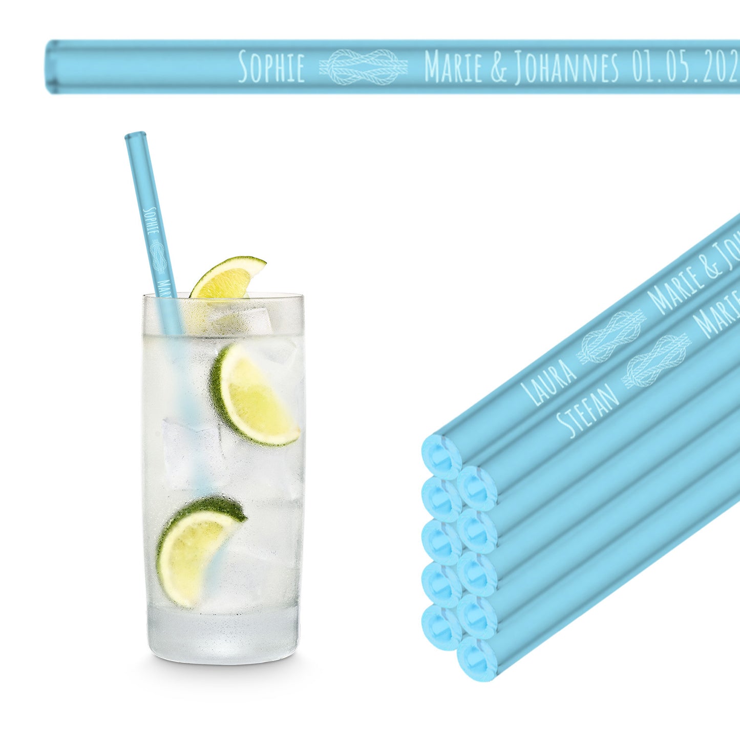 Personalized Wedding Favors - 10x Engraved Glass Straws with Guest Names