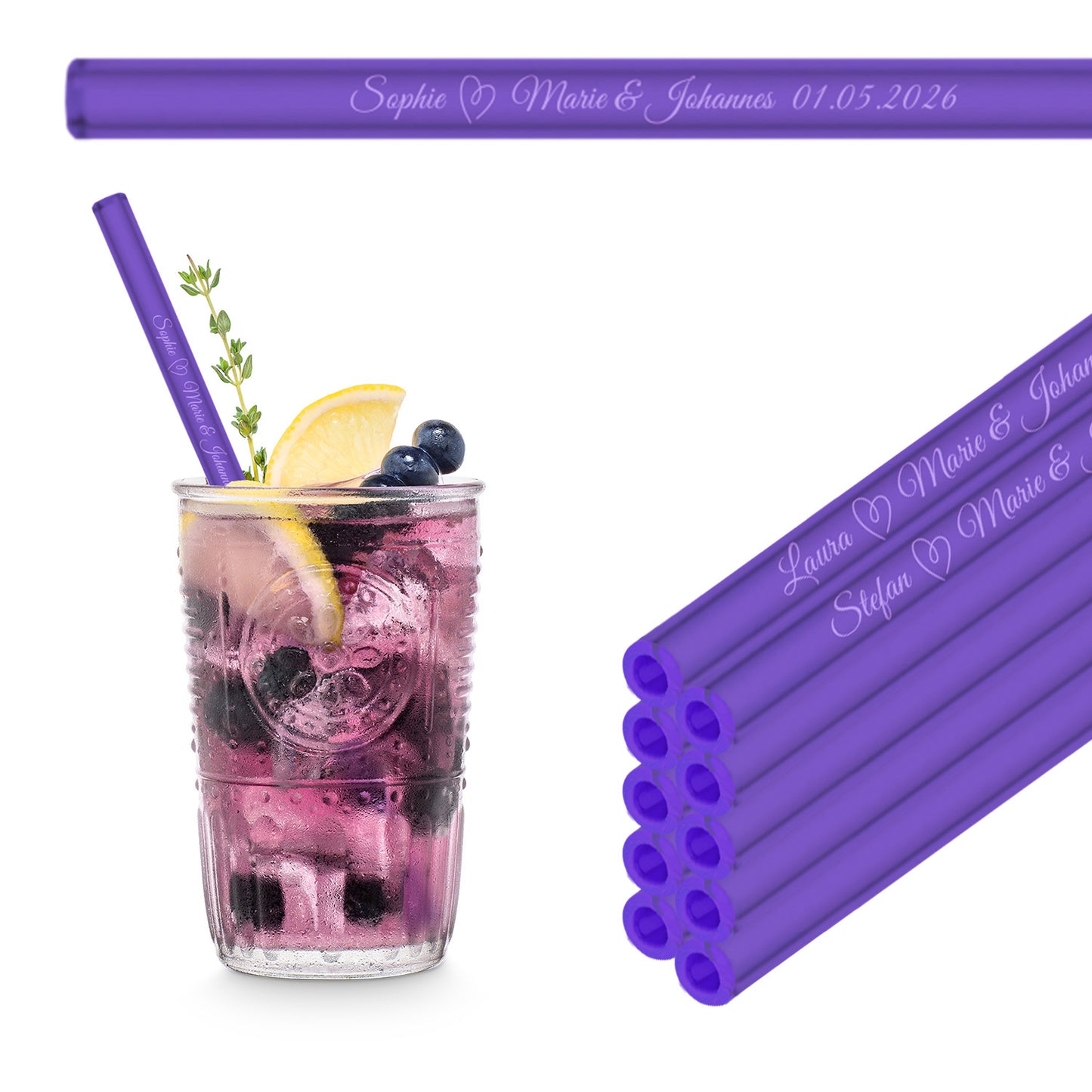 Personalized Wedding Favors - 10x Engraved Glass Straws with Guest Names