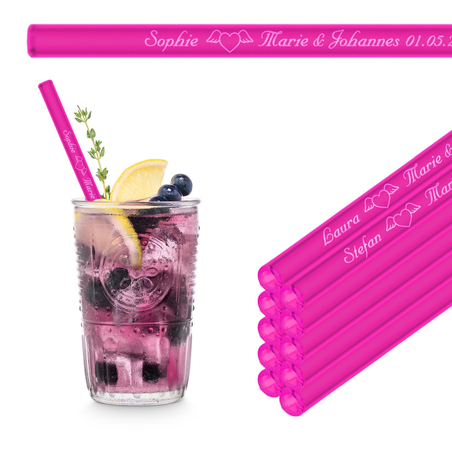 Personalized Wedding Favors - 10x Engraved Glass Straws with Guest Names