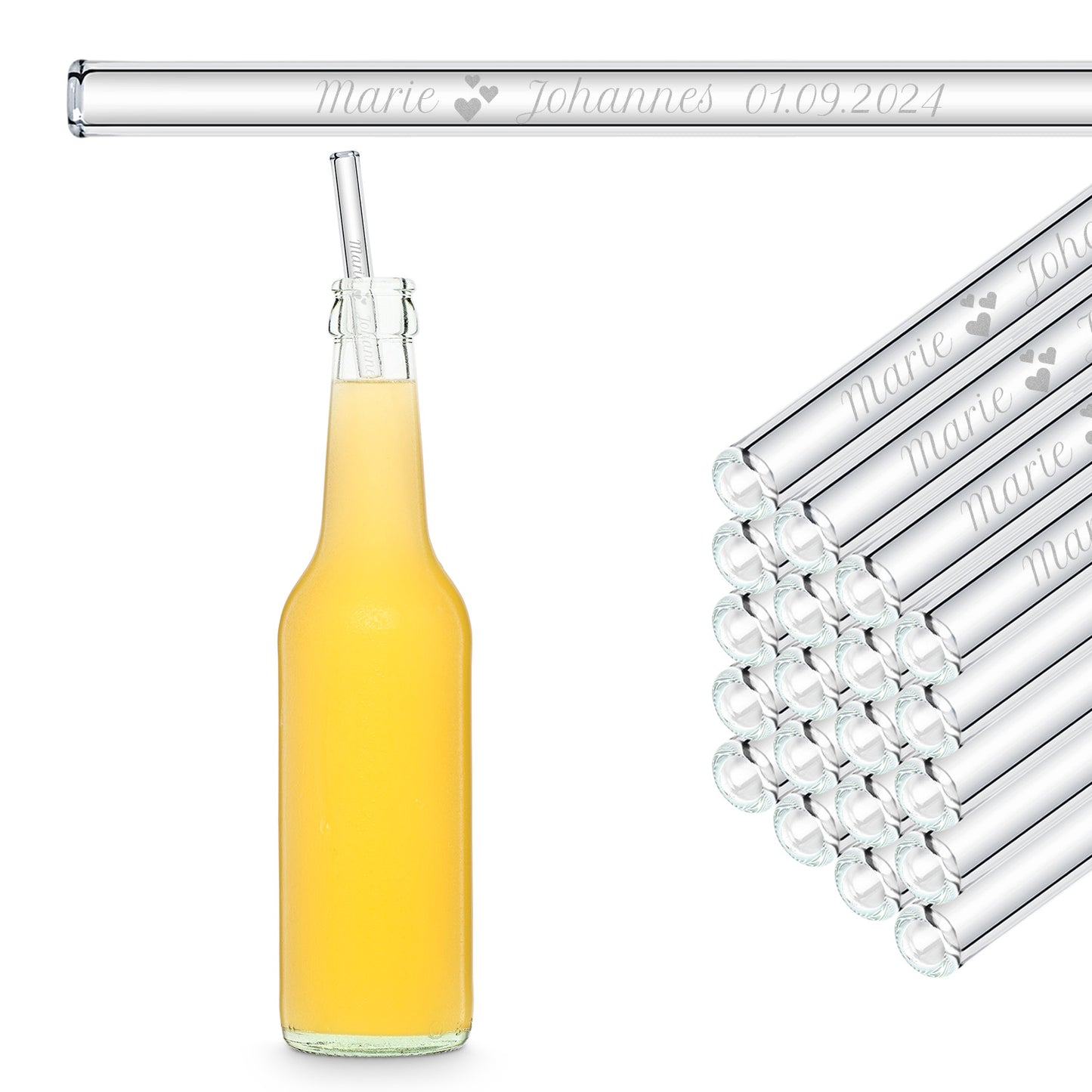 50x engraved glass straws with bride and groom wedding date personalized wedding favors