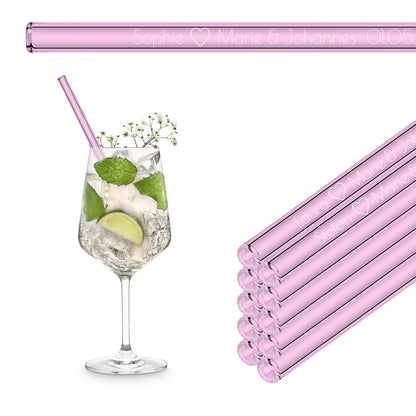 Personalisierte Glasstrohhalme mit Gastnamen – stilvolle Gastgeschenke für eure Hochzeit