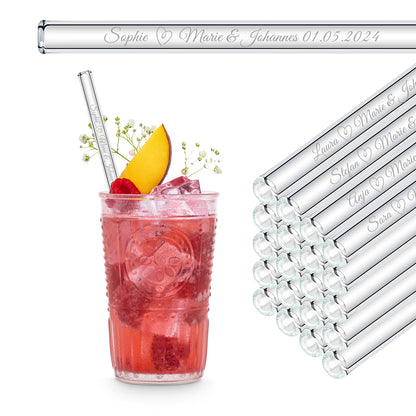 Hochzeit Gastgeschenk Glasstrohhalme mit Gastnamen graviert ab 10 Stück – Wedding-Straws