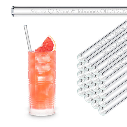 Hochzeitsgastgeschenk mit individueller Gravur Glasstrohhalme mit Gastnamen 23 cm Hochzeit